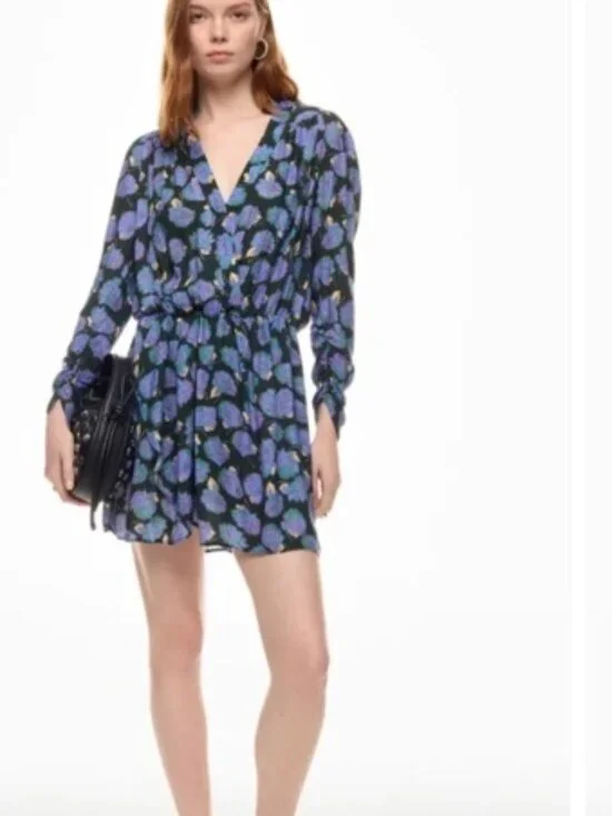 Zadig & Voltaire Reveal Roses Mini Dress Drop Waist V neck Lavender Floral wrap - Picture 3 of 10